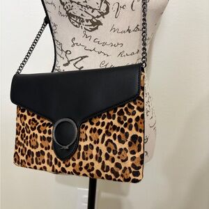 Leopard Print Black Leather Women's Bag